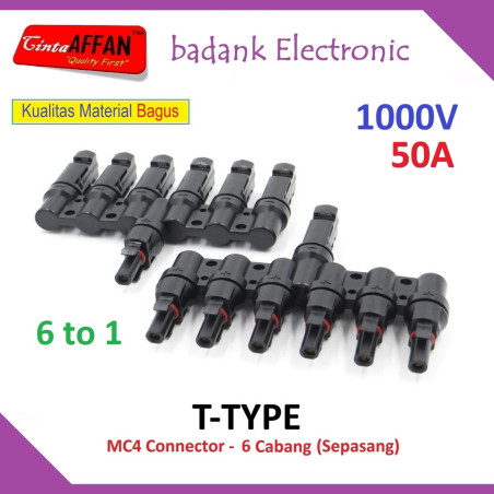 MC4 Cabang 6 (6-IN to 1-OUT) 6T T-Type 1000V Max 50A Solar Panel Surya